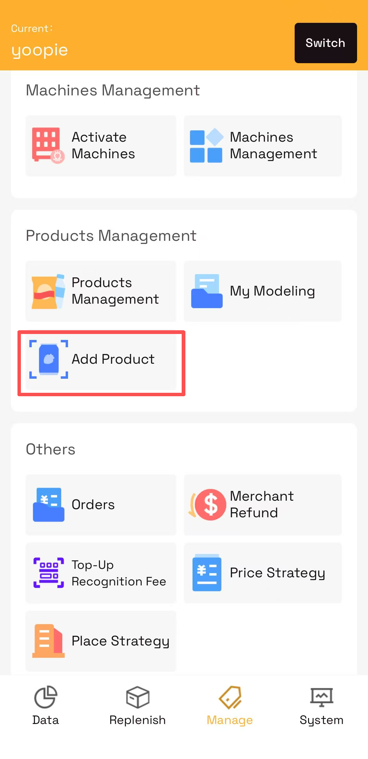 Product Management panel
